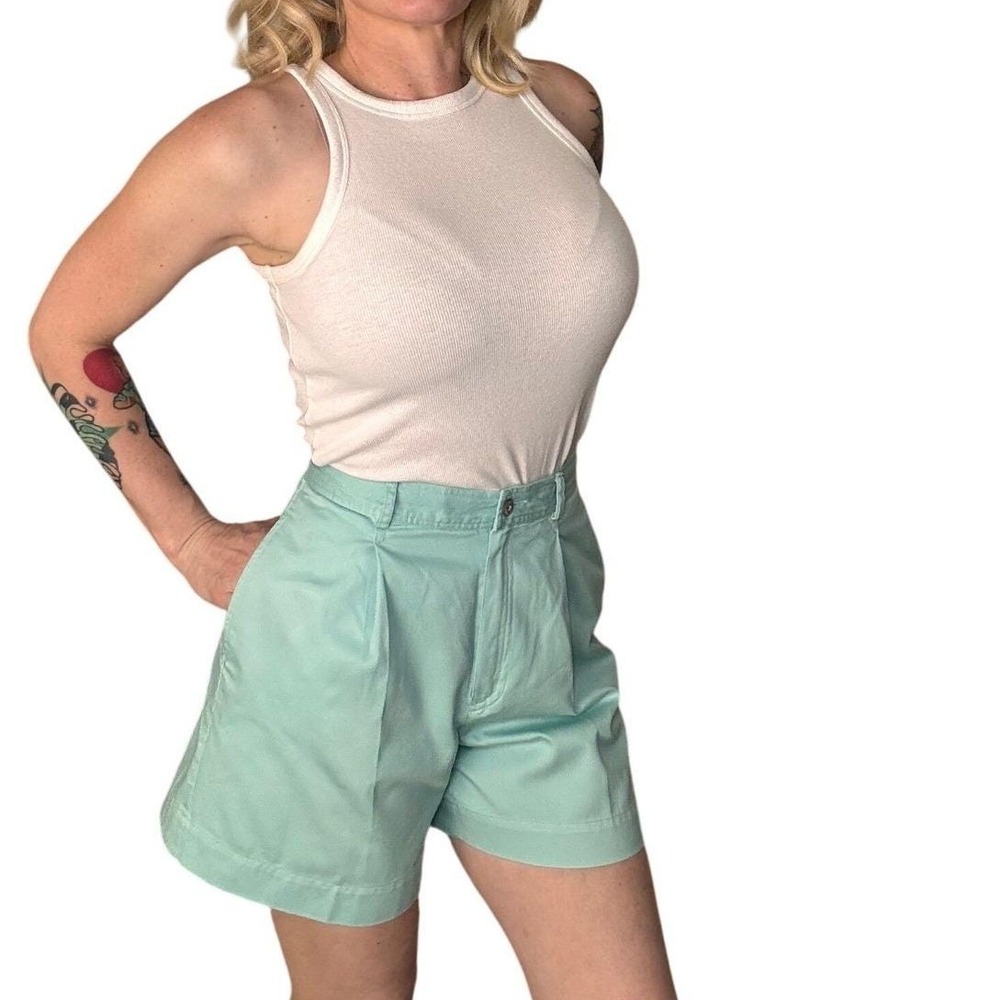 Liz Sport High Waisted Bermuda Shorts Womens Teal Cotton 90s Shorts Vintage
